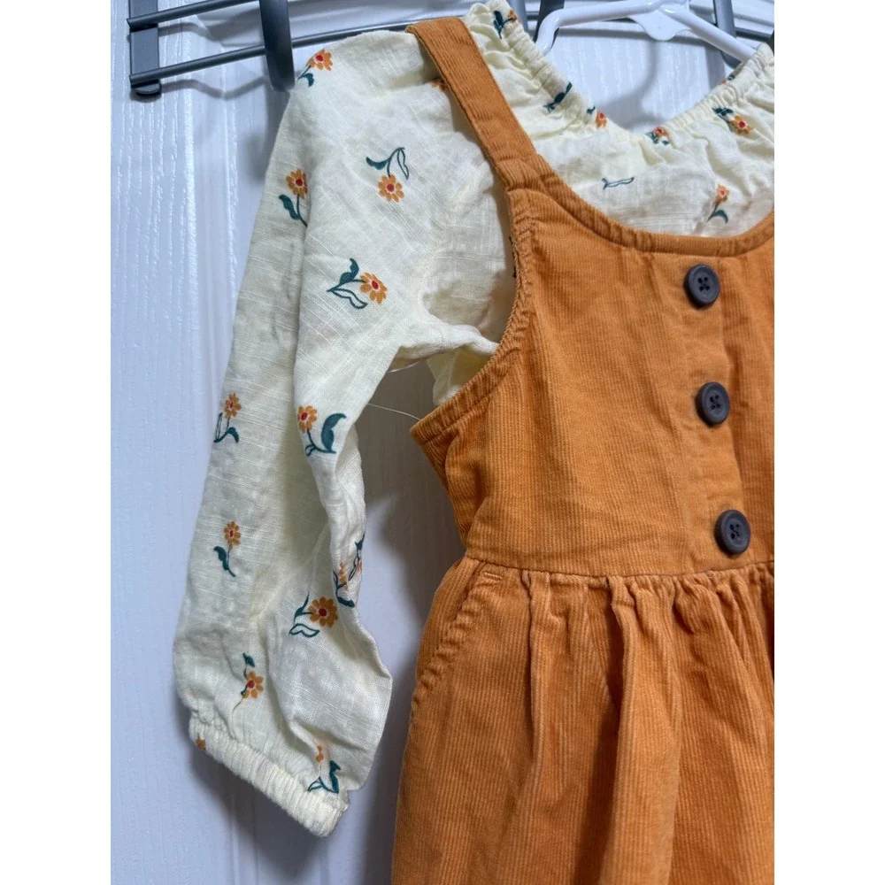 Cat & Jack Baby Girls Mustard Ditsy Floral Corduroy Jumper Set 12M NWT
